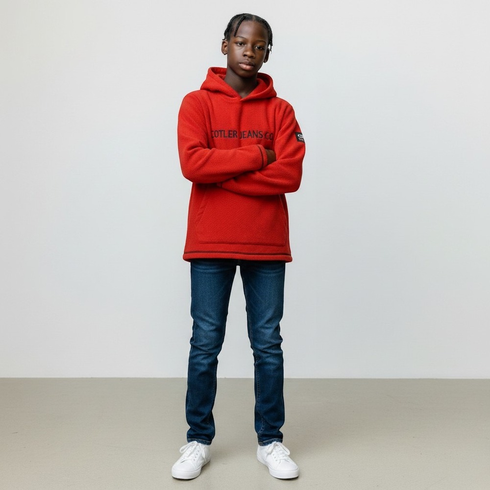 Cotler Jeans Co Kids Red Fleece‎ Hoodie Pullover Embroidered Logo Size 16
